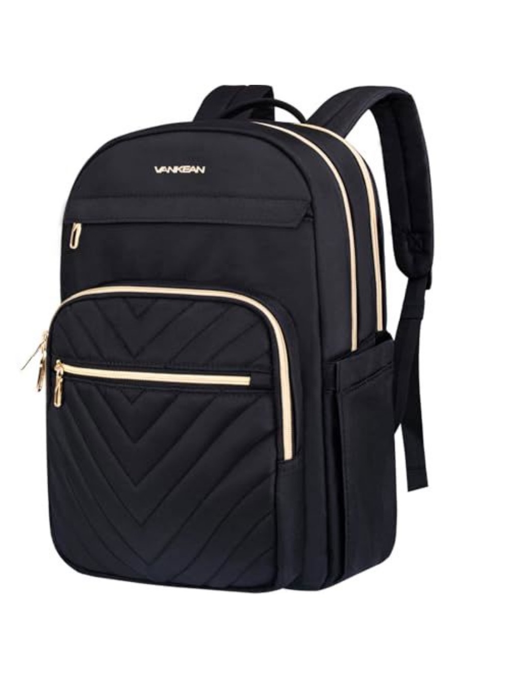 VANKEAN Black Laptop Backpack USB Charging Port Gold Hardware NWT